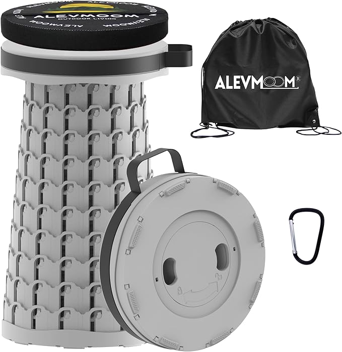 ALEVMOOM Upgraded Collapsible Stool with Cushion &amp Bag 18 H Portable Retractable Telescoping Folding Stool for Adults Lightweight But Sturdy Capacity 600 lbs for Camping Fishing Hiking Travel
