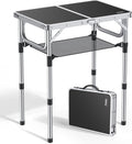 Anbte Folding Camping Table Aluminum 24 x 16 Adjustable Height Small Folding Table with Carrying Handle Lightweight Portable Camping Table Waterproof for Outdoor Indoor Picnic Beach BBQ (Black)