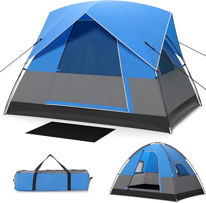 Tangkula 3 Person Camping Tent Portable Backpacking Tent with Removable Rainfly Floor Mat 3 Mesh Walls &amp Zippered Doors Carrying Bag Family Dome Tent for Camping Hiking Traveling