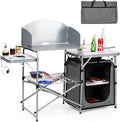 Giantex Folding Grill Table with 26'' Tabletop and Detachable Windscreen Aluminum Portable Camp Cook Station Carry Bag Quick Set-up BBQ Camping Picnic Backyard Outdoor Camping Kitchen Table (Grey)
