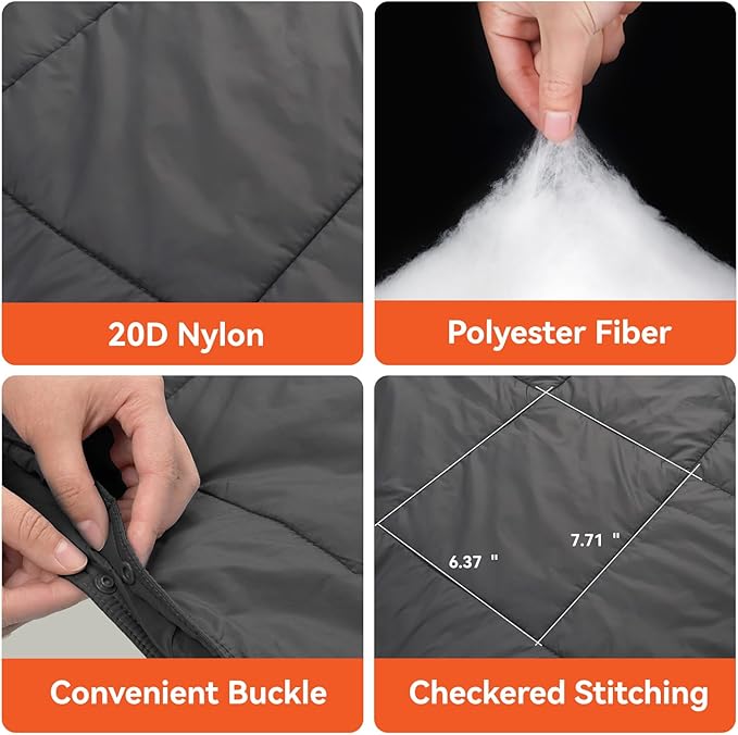 Multifunctional Camping Blanket Ultralight Wearable Travel BlanketIndoor Sofa BlanketOutdoor Portable nap BlanketCamping Quilt with Snap Buttons for Outdoor HikingCamping -Black