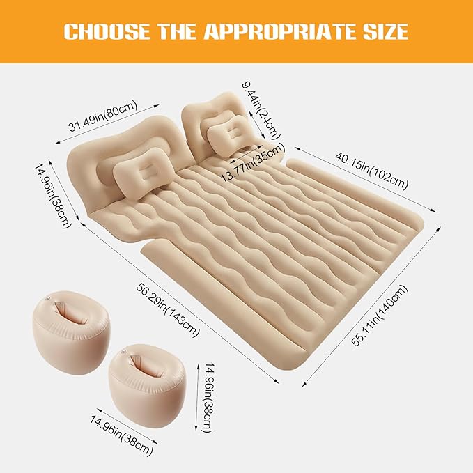 Ergocar Inflatable Mattress Car Travel Camping Waterproof Air Lounger Car Universal Built-in Pillow with Charging Pump for Camping Hiking Swimming Pool Beach Travel Indoor