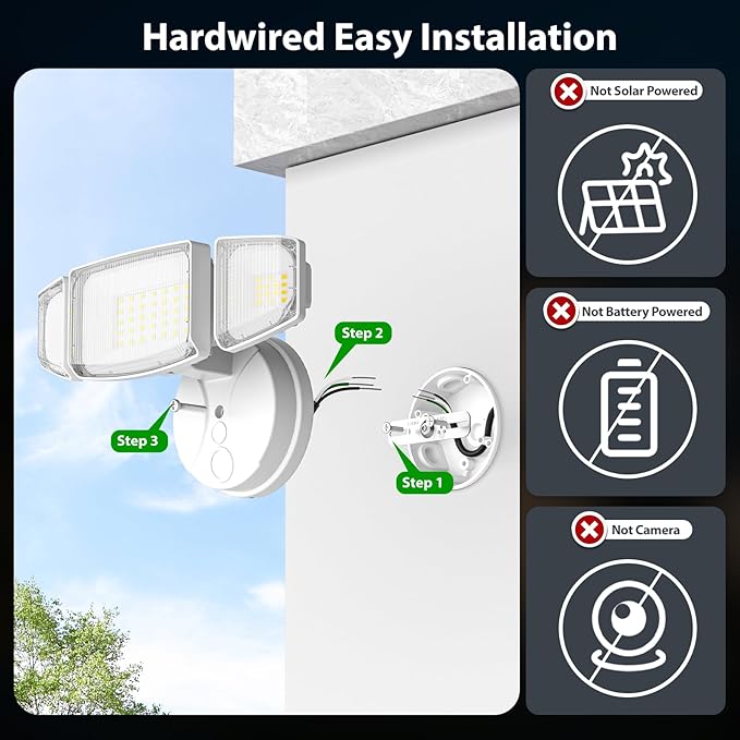 iMaihom 65W 6500LM LED Outdoor Flood Light Switch Controlled Outdoor Security Light 3 Adjustable Heads IP65 Waterproof 6500K Daylight White Hardwired Wall Mount Light for Garage Yard Patio White