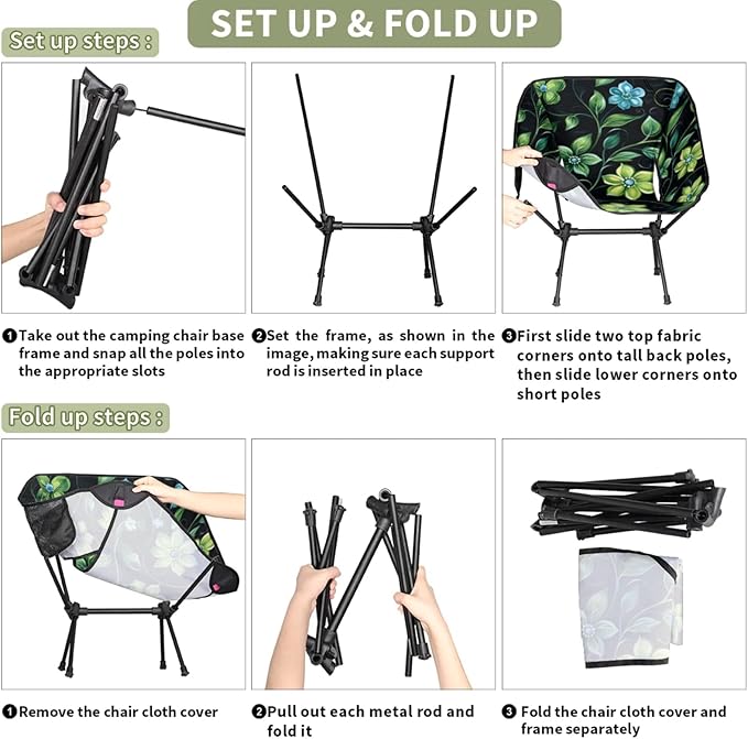 Honeybaby Folding Camping Chair Leaf Flower Theme Camping Chairs Lightweight Portable Chair Outdoor Foldable Chairs for Camping Travel Picnic Beach Hiking