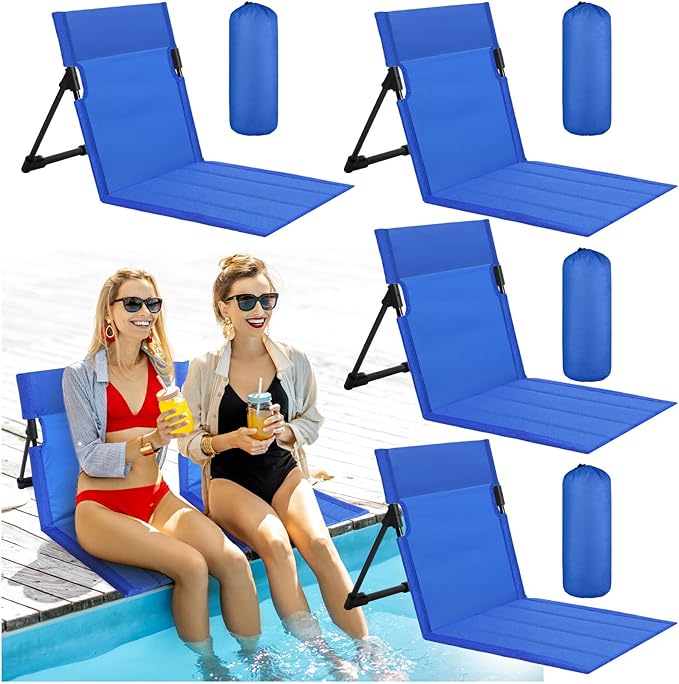 Karenhi 4 Pcs Foldable Poolside Chairs Portable Beach Chair Folding Seat for Edge of Pool Provide Back Support with Carry Bag for Adults Traveling Camping Picnic Lawn(Blue26.8 InchClassic Style)
