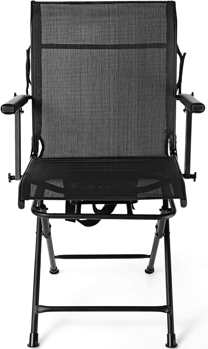 Tangkula 360-Degree Hunting Swivel Chair Ground Blind Chairs w/Armrest &amp Mesh Back Foldable Hunting Chairs w/Non-Slip Foot Pads &amp Steel Frame Portable Hunting Seats for Camping Hunting Fi