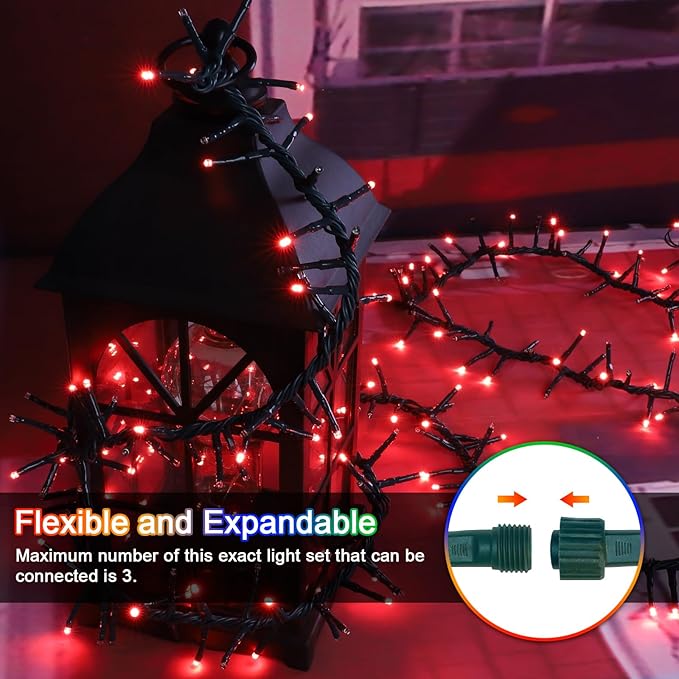 LAMPHOME 500 LED String Lights Outdoor 11 Modes Plug in Twinkle Fairy Lights for Bedroom 46ft 500LED Christmas Lights Cluster Lights Outdoor Waterproof Green-Red