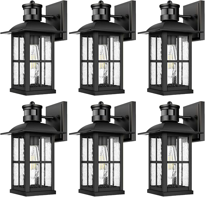 6-Pack 15inch Large Outdoor Wall LightsModern Black Exterior Lantern Wall Light Fixture with E26 Sockets &amp Tempered GlassWaterproof Porch Wall Lighting for GarageGarden