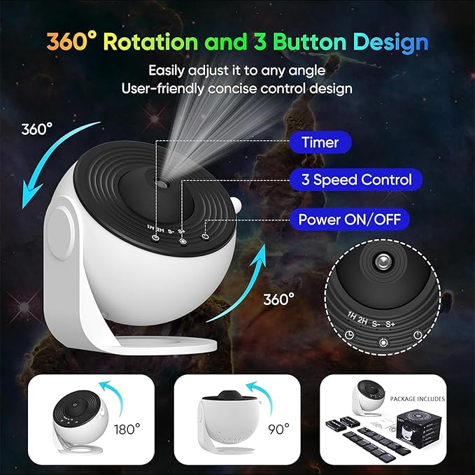 Galaxy Projector Pro 13-in-1 Planetarium Projector - Northern Lights Moon &amp Solar System 360° Rotating with Auto-Off Timer &amp Speed Control Ceiling Night Light for Astronomy Lovers Bedroom