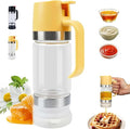 No-Drip Honey Dispenser Glass Honey Dispenser with Handle Press Type Bottom Outlet Design Easy One Hand Use Suitable for Honeys Coffee Syrup &amp Chocolate Sauce (Yellow-L)