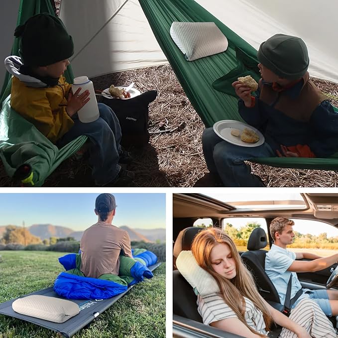 Camping Pillow Memory Foam Easy to Fold Camping Essentials Small Travel Pillows with Portable Bag Hiking Pillow for Backpacking Anti-Pilling Pillow Cover (Blue)