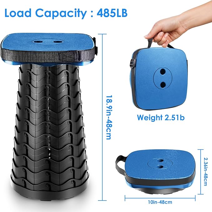 Collapsible Stool with Soft Removable Cushion &amp Waterproof Carry Bag - Lightweight Folding Stool 485lbs Capacity Portable for Adults Camping Fishing Hiking Outdoor Travel