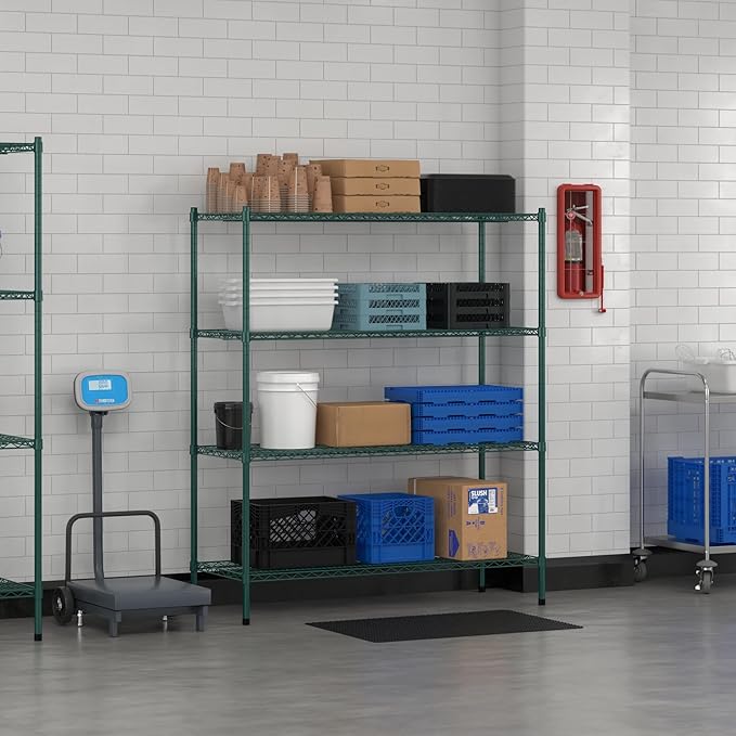 Commercial NSF Listed Green Epoxy Stationary Wire Shelving Kit 21 x 54 x 64 with 4 Shelves Perfect for Warehouse Walk-in Refrigerator Freezer Grocery Store Restaurant Dishroom