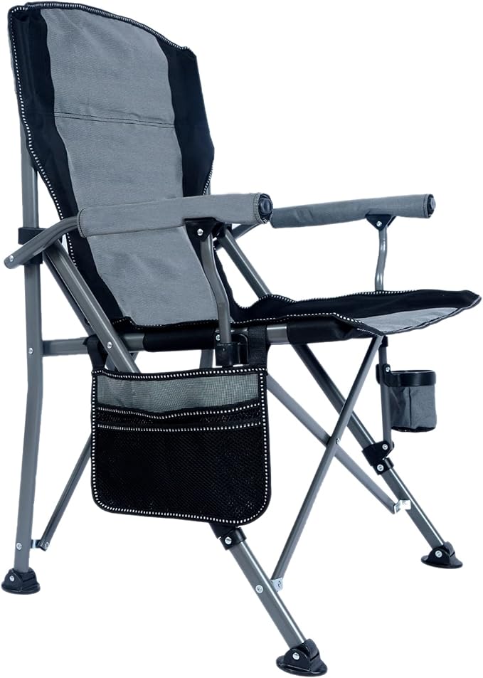 Lamberia Camping Chair for Adults Heavy Duty 330lbs Capacity Folding Chairs for Outdoor 600D Oxford Mesh High Back Camping Chairs with Arm Rest Cup Holder and Portable Carrying Bag(Light Grey)