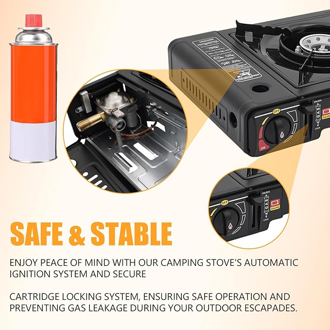 Portable Camping Stove｜24000 BTU Dual Burner Gas Grill w/Removable Case｜Compact 24.8 Outdoor Cooker for RV Tailgating｜Stainless Steel 2-Burner Propane Stove