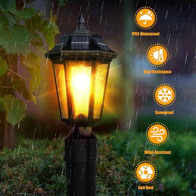 2Pack Solar Lamp Post Light Outdoor 3000K Dusk to Dawn with Motion Sensor &amp Pier Mount Base Waterproof Solar Post Lights for Garden Yard Pole 3 Modes(Warm White)