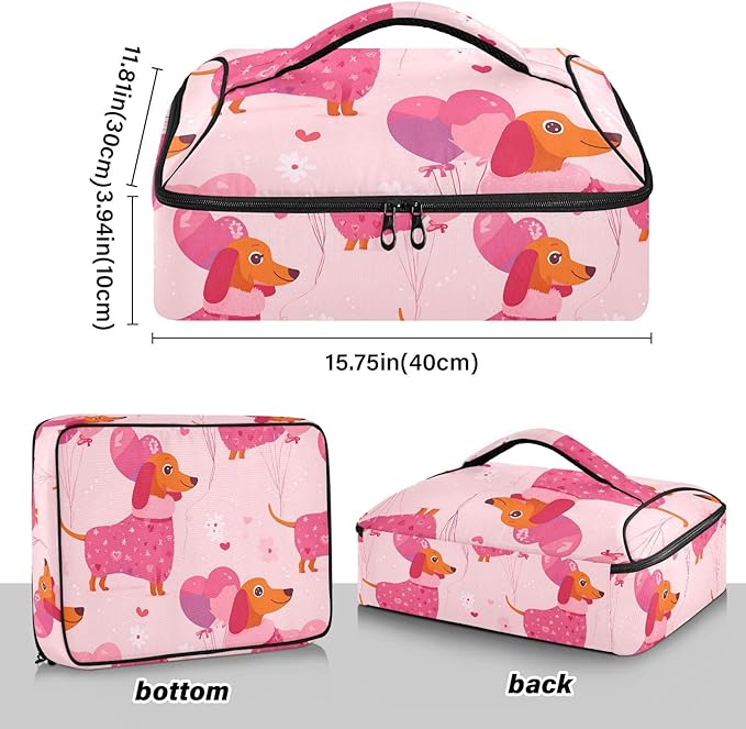 Casserole Carrier Loving DachshundInsulated Casserole Carrier for Hot or Cold Food Thermal Lunch Tote for Potluck Parties Picnic Beach Fits 9 x 13 Inches Baking Dish