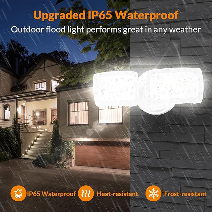 LEPOWER 28W 3000LM ‌LED Security Flood Light‌ ‌Outdoor‌ Switch Controlled Aluminum ‌Security Light‌ 2 Adjustable Heads 5500K Daylight IP65 Waterproof Wet Location for Patio Garden Yard Lights
