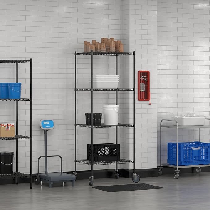 Commercial NSF Listed Black Epoxy Mobile Wire Shelving Kit 24 x 30 x 80 with 4 Shelves Perfect for Warehouse Walk-in Refrigerator Freezer Grocery Store Restaurant Dishroom