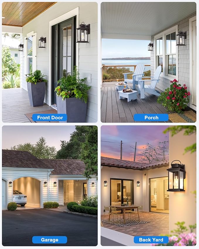 VIANIS Outdoor Porch Lights for House Farmhouse Oil Rubbed Bronze Gold Trim Exterior Light Fixtures Wall Mount Sconce Anti-Rust Dusk to Dawn Outdoor Lighting Lantern for Garage Front Patio 2-Pack