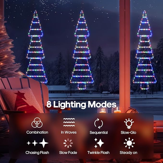 4.6FT LED Christmas Tree Ladder Lights with Remote Plug-in Christmas Window Lights IP65 Waterproof Timer 8 Lighting Modes Window Hanging Light for Indoor Outdoor Wall Door Garden