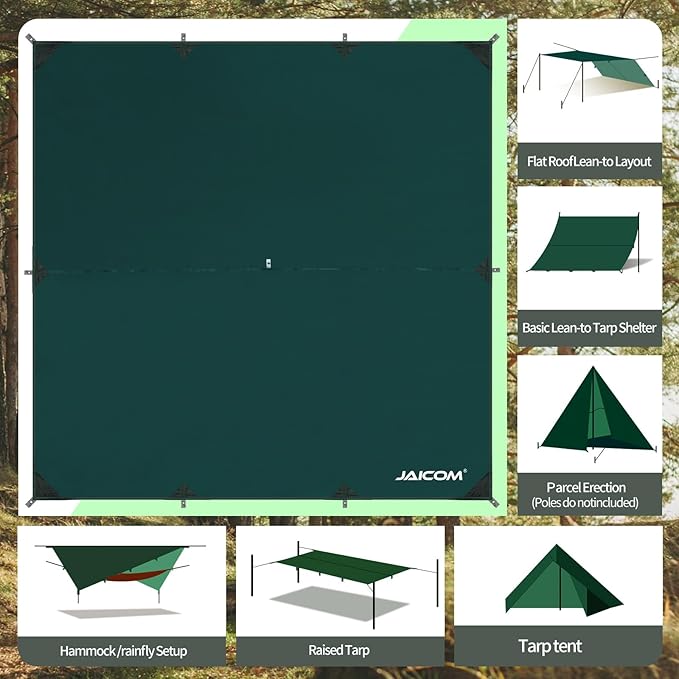 Waterproof Camping Tarp - 10X10ft Hammock Rain Fly Ultralight &amp Portable &amp UV Protection Backpacking Tarp Multifunctional for Outdoor Adventure Hiking Tent Hammock