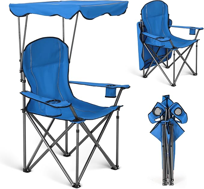 ALPHA CAMP Heavy Duty Canopy Lounge Chair Sunshade Hiking Travel Chair with Cup Holder