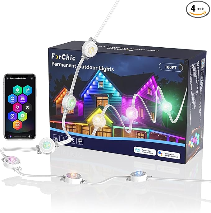 Permanent Outdoor Lights 100ft RGBICWWPW Christmas Lights with 72 Triple-LED IP67 Waterproof 45lm Tunable White for Christmas Decorations Daily and Holiday Works with Alexa Google Assistant