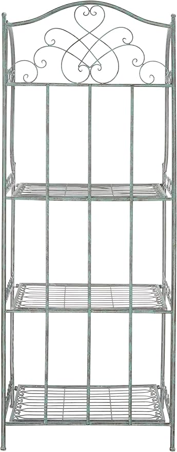 SAFAVIEH Outdoor Collection Amaris Victorian Antique Dark Green Wrought Iron 4-Tier Baker's Rack