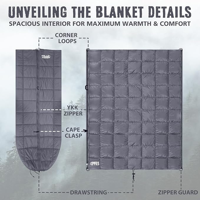 3M Thinsulate Insulation Puffy Camping Blanket for Cold Weather Queen Size Warm Camping Quilt with Zipper Waterproof Outdoor Sleeping Bag for Hammock Cozy &amp Versatile Gift for Men and Women