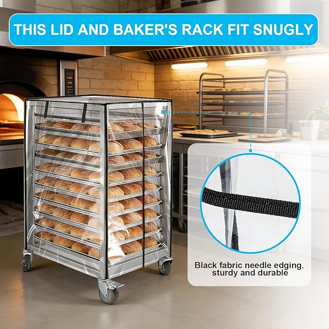 Bun Pan Sheet Rack CoverBread Speed Rack Cover with ZipperCommercial Bakery Racks 23x28x32Clear PVC Waterproof Dustproof Bread rack Cover with Breathable Mesh Vent (10-Tier TPU)