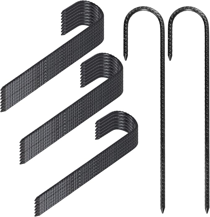 24 Pack Rebar Stakes 12 Inch J Hook Steel Ground Anchors for Garden Tent Trampoline