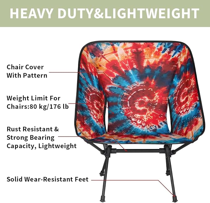 Tie Dye Colorful Camping Chair Rainbow Colorful Lightweight Folding Chair Portable Compact for Outdoor Travel Beach Hiking Backpacking