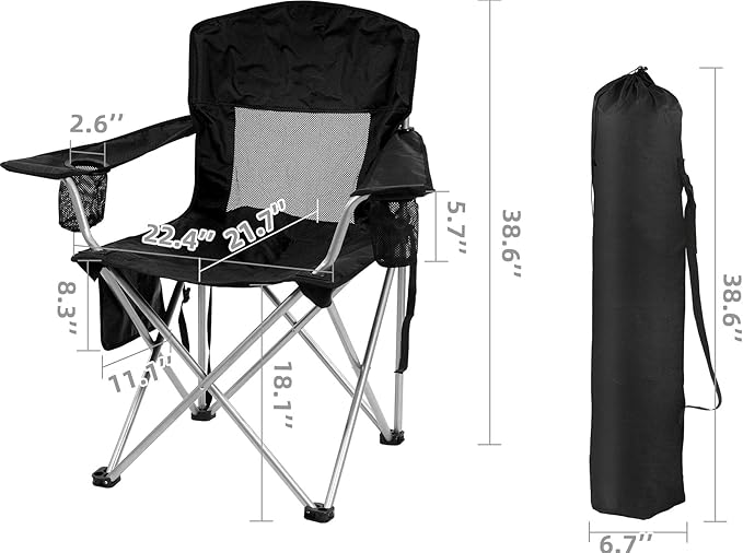 Hexago Camping Chair Portable Folding Outdoor Chair with Armrests Cup Holders &amp Carry Bag Heavy Duty Lawn Chair for Camping
