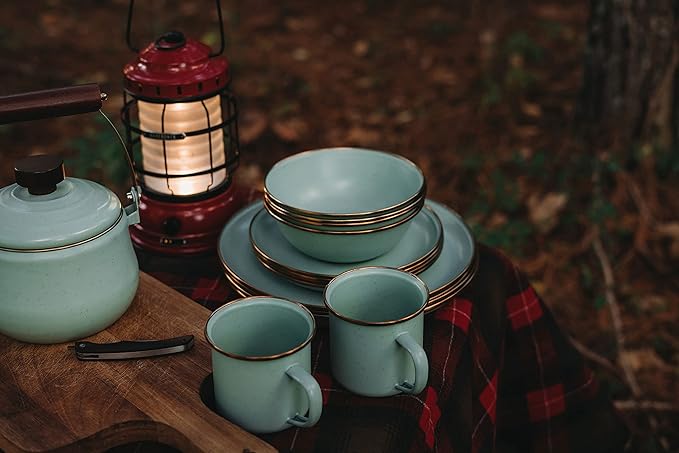 Barebones Enamel Bowl Set - Dish Set of 2 Bowls - Enamelware Set for Camping and Everyday Use (Mint)