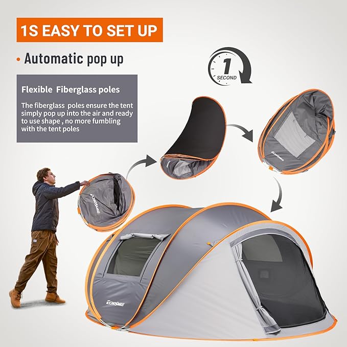 EchoSmile Instant Pop Up Camping Tent 2/4/6 Person Easy Setup Tent Water Resistant Dome Portable with Carry Bag