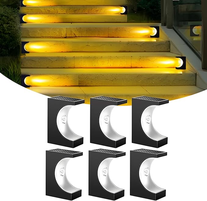 Solar Stair Lights Solar Step Lights Outdoor Waterproof IP65 Outdoor Light Decor for Garden Stair Deck Front Step Front Porch and Patio (Warm Light Type-C-6Pack)