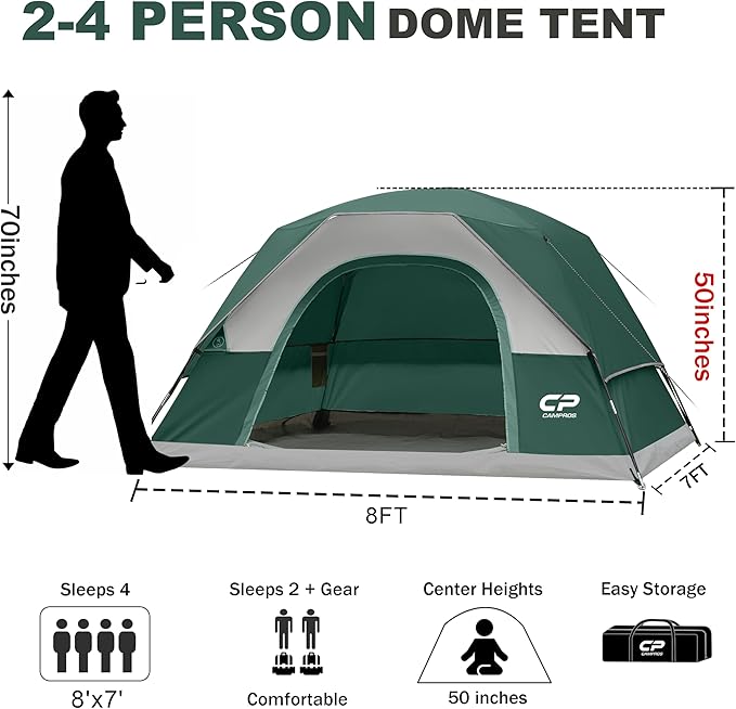 Tents for Camping 4 Person Tent Waterproof Windproof Double Layer Camping Tent Easy Setup Dome Tent with Large Mesh Windows &amp Wider Door for Outdoor Camping &amp Hiking
