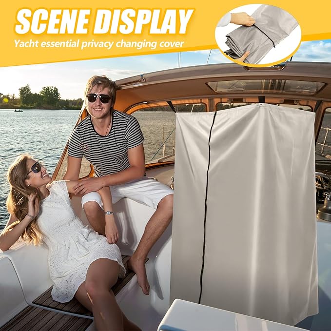 Woanger Boats Privacy Curtain Changing Room with Bag Portable Privacy Tent Easy Up Pontoon Enclosure Partition for Pontoons Boat Hanging Tent 27 W x 30 D x 72 H(Beige)
