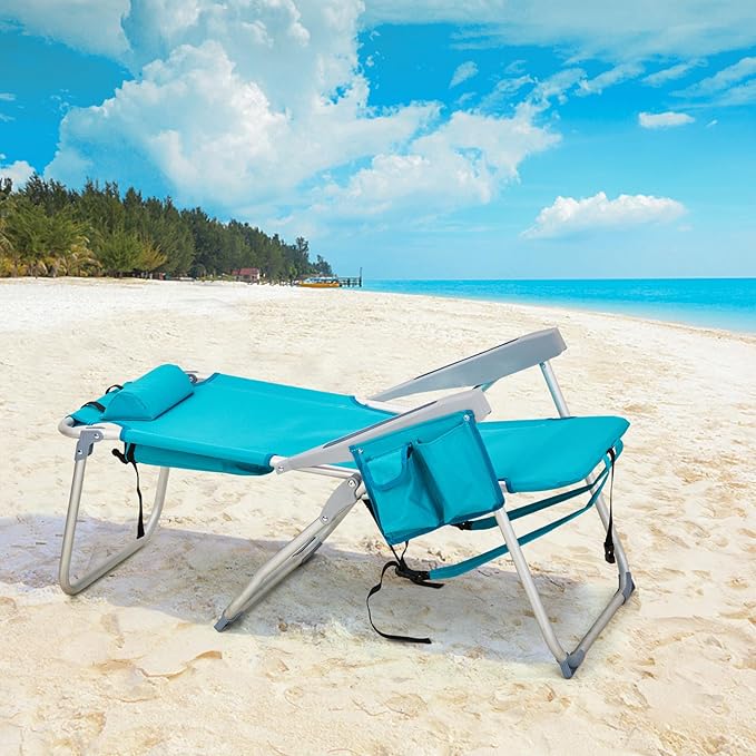 Portable Lightweight Folding Chair for AdultsOutdoor High Beach Lawn ChairPortable Backpack Foldable Camping ChairFolding Beach Chairwith Cup Holderfor Patio Pool Yard Garden (Mint Green)