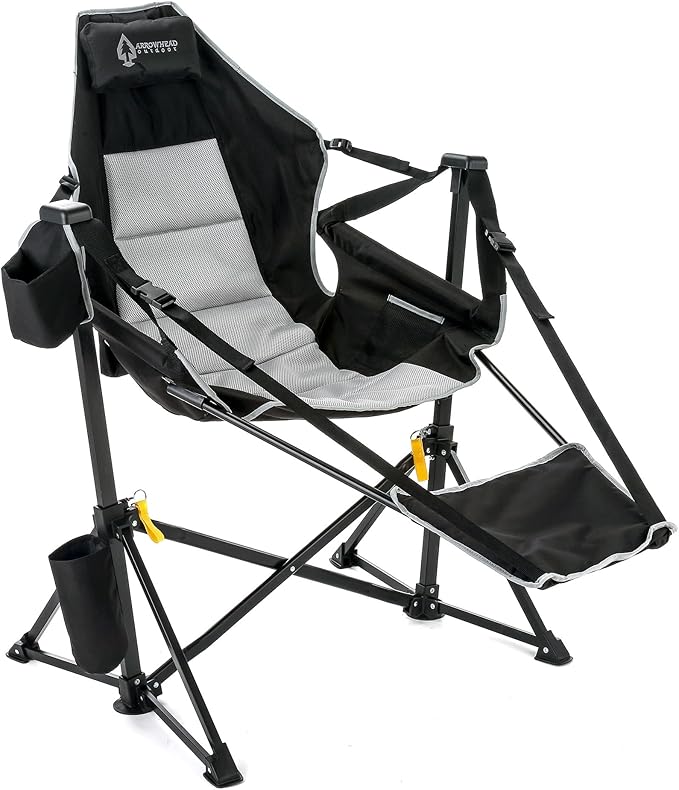 Arrowhead Outdoor Folding Hammock Camp Chair with Detachable Footrest Stabilized Feet Padded Headrest and Seat Large Cup Holders 300 LBS Weight Capacity for Camping Beach Tailgating