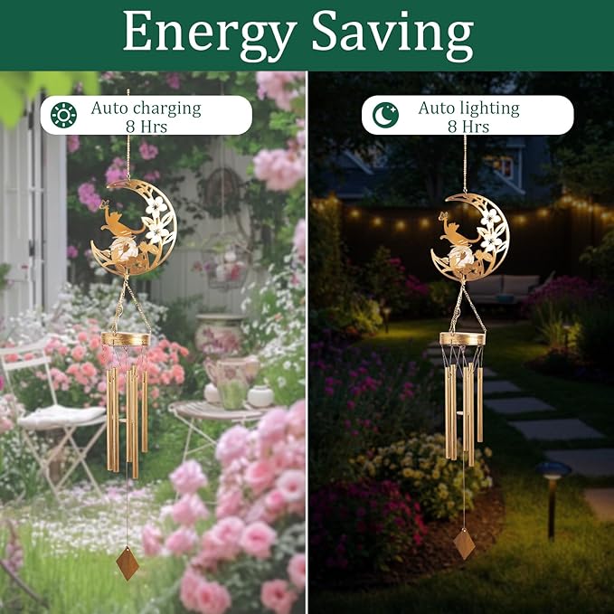 Moon Cat Wind Chime Outdoor 3-Chord Handmade Metal Garden Wind Chimes with Cat Charms Melodic Weatherproof Wind Bell for Patio Porch Decor Unique Gift for Cat Lovers (Silver)