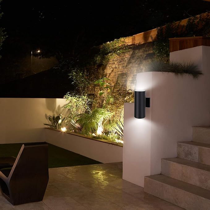Outdoor Wall Light Exterior Lighting with Dusk to Dawn Sensor - 2 Light Bulbs Included Aluminum Waterproof Wall Mount Cylinder Design - Up Down Light Fixture for Porch Backyard and Patio