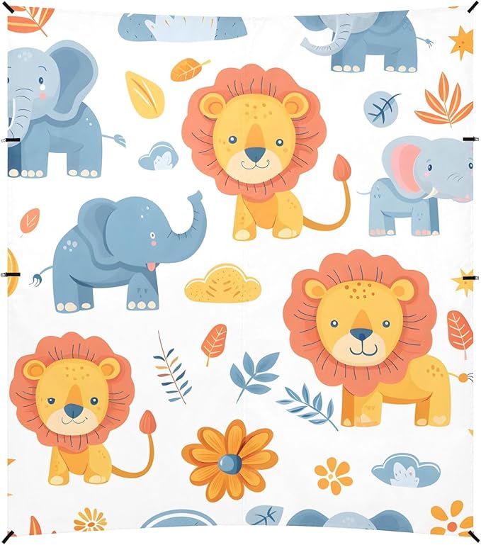 Lion and Elephant Kids Camping Sun Shelter Beach Tent Portable Beach Sun Shade Outdoor Canopy for Camping Trips Fishing Picnic
