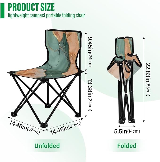 GuoChe Marble Terracotta Green_3 Folding Camping Chair Portable Chair Includes Carry Bag for Picnic