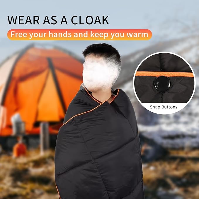 REDCAMP Alternative Down Camping Blanket Waterproof and Warm Outdoor Travel Quilt for Camping Hiking and Backpacking 79x59 Black
