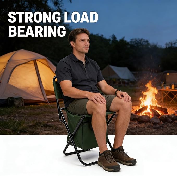 Folding Fishing Chair Portable Foldable Leisure Back Chair with Bag for Outdoor Camping Fishing Hiking Backpacking (Green)
