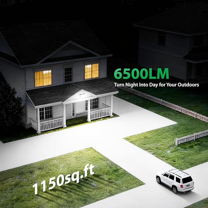 iMaihom 65W 6500LM LED Outdoor Flood Light Switch Controlled Outdoor Security Light 3 Adjustable Heads IP65 Waterproof 6500K Daylight White Hardwired Wall Mount Light for Garage Yard Patio Black