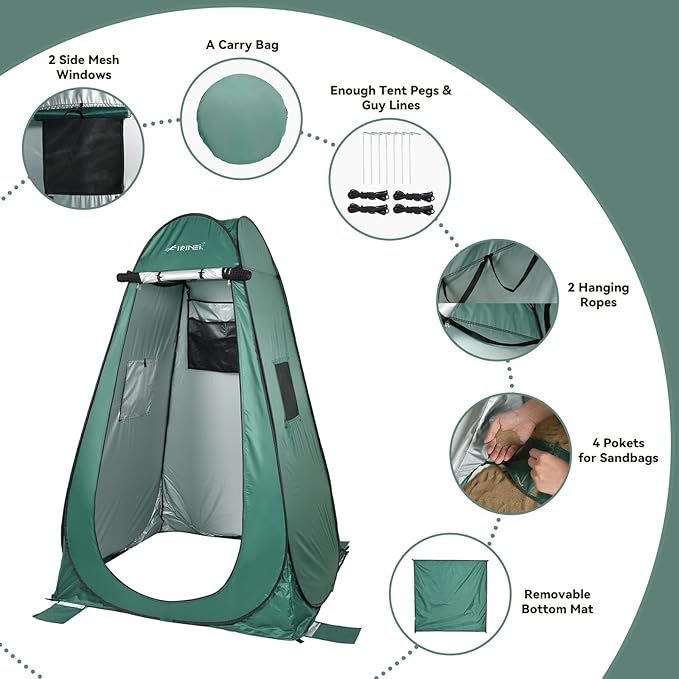 Pop Up Camping Shower Tent Portable Dressing Changing Tent Outdoor with Carry Bag for Beach &amp Hiking 75” x 48”x 48”