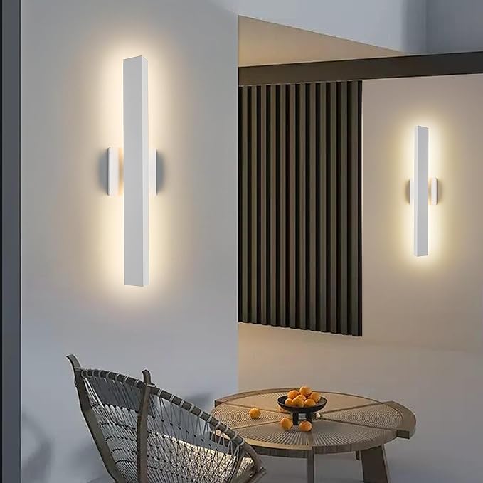 2 Pack LED Outdoor Wall Lights Dimmable20W 3000K21.9 Modern Textured White Outdoor Wall Sconce IP65 Waterproof Linear Exterior Wall Light for Entrance Hallway Garage Porch